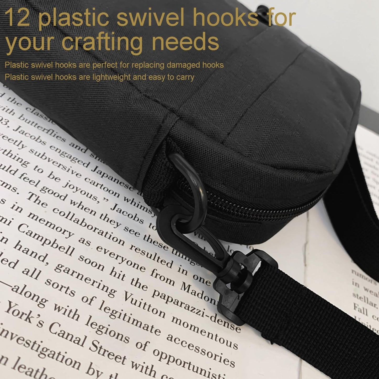 CooBigo 12PCS Plastic Swivel Snap Hook Clips for Purse,1 Inch Rotary Clasp Purse Strap Hardware for Bag Making Nylon Webbing Hook Backpack Strap Clip Lanyard Clasp Keychains Replacement