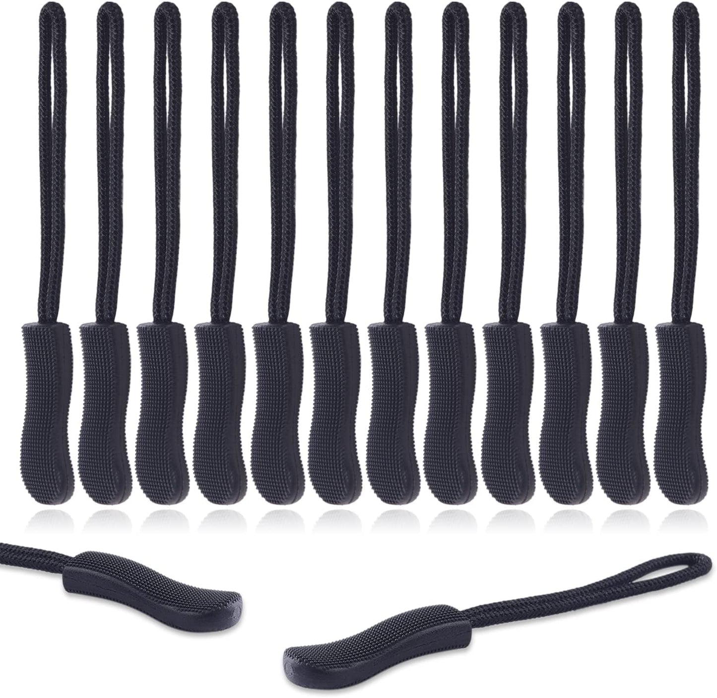 CooBigo 12Pack Zipper Pull Replacement, Golf Bag Parcord Zipper Pull Tab Replacement for Backpack, Jackets, Pants, Boots, Coats, Luggage - Balck(Universal Extender)