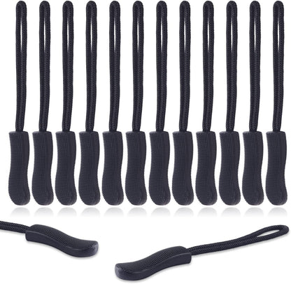 CooBigo 12Pack Zipper Pull Replacement, Golf Bag Parcord Zipper Pull Tab Replacement for Backpack, Jackets, Pants, Boots, Coats, Luggage - Balck(Universal Extender)