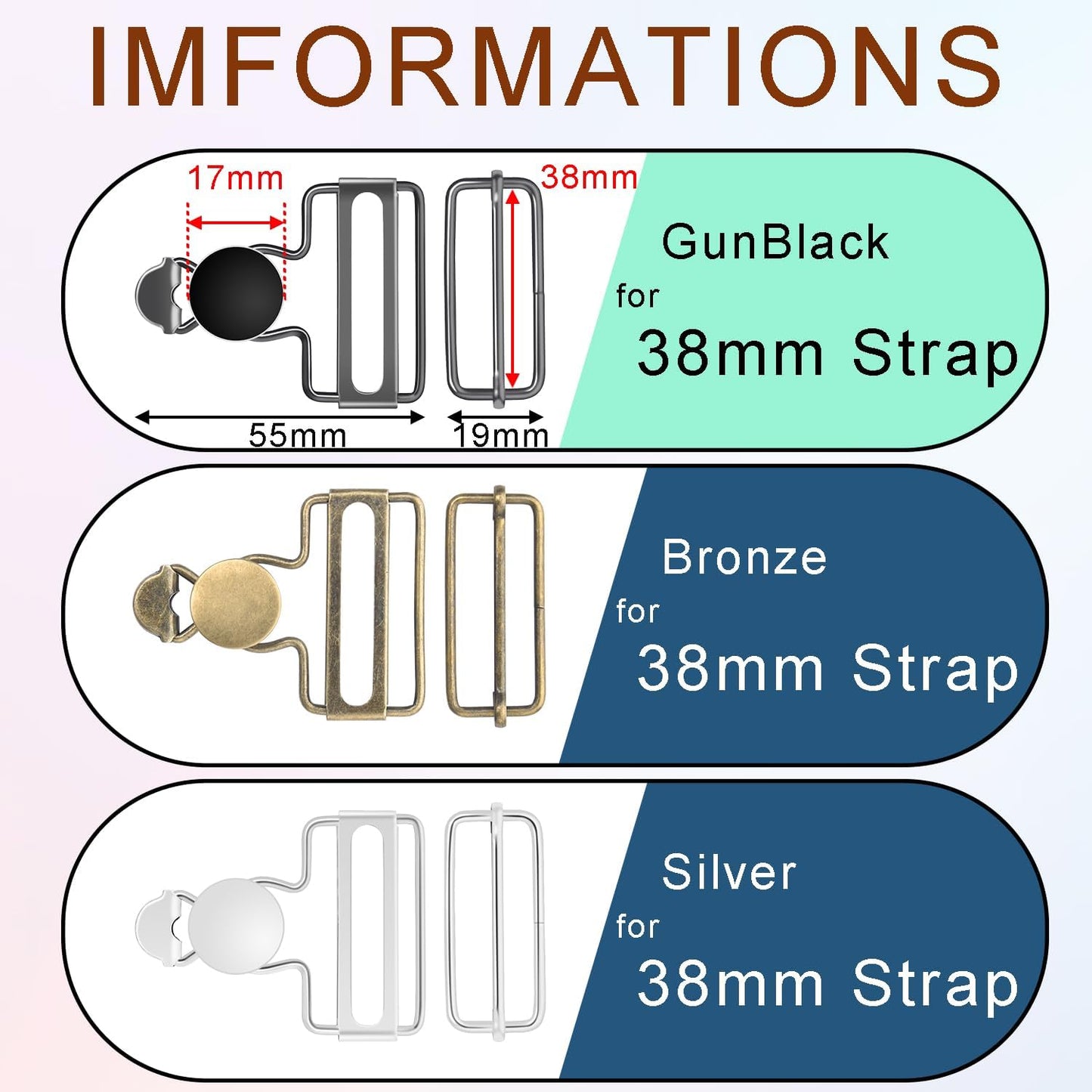 CooBigo 24Pcs 17mm Jeans Bttons + 6Sets 1-1/2" Overalls Buckles for Jeans Suspender Buckles Replacement Bib Pants DIY Sewing Accessories