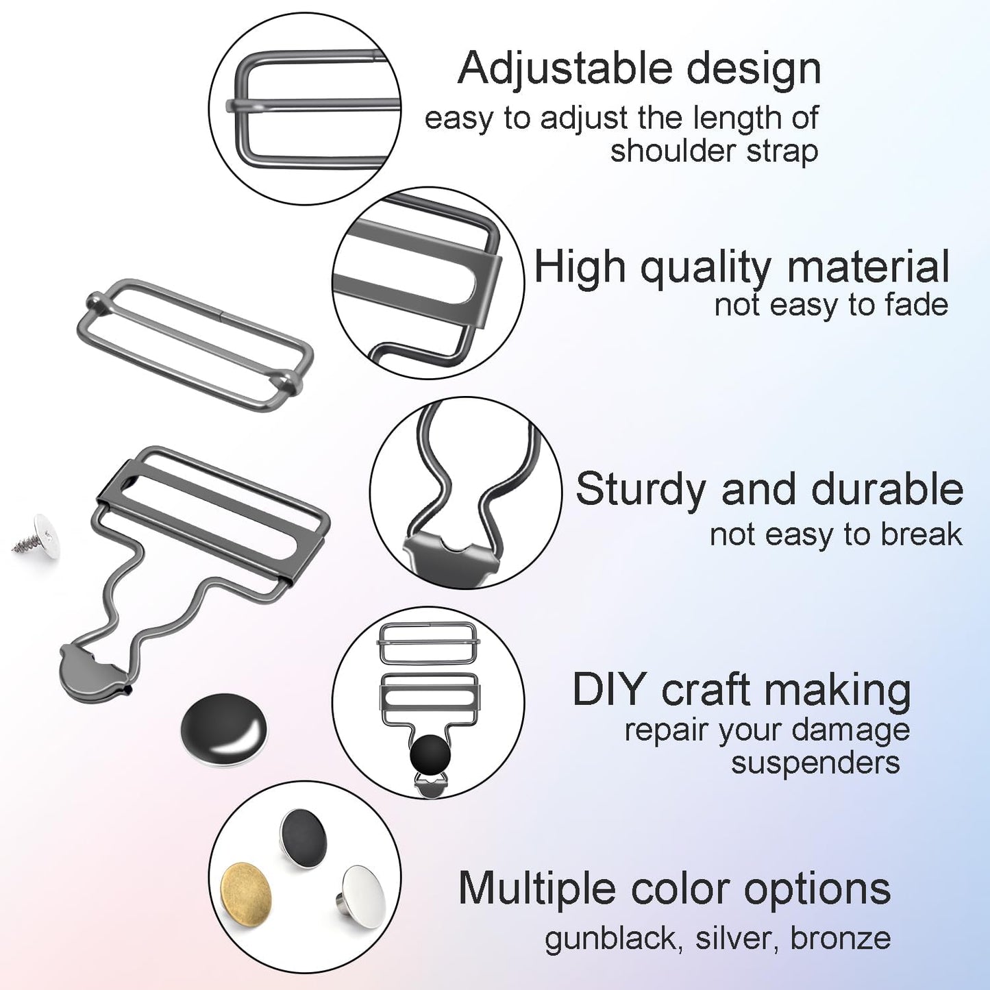 CooBigo 24Pcs 17mm Jeans Bttons + 6Sets 1-1/2" Overalls Buckles for Jeans Suspender Buckles Replacement Bib Pants DIY Sewing Accessories
