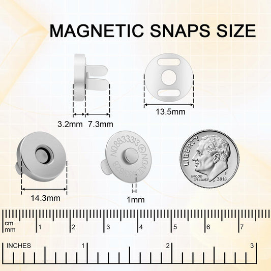 14mm magnetic snap hardware set with round metal button and base plate