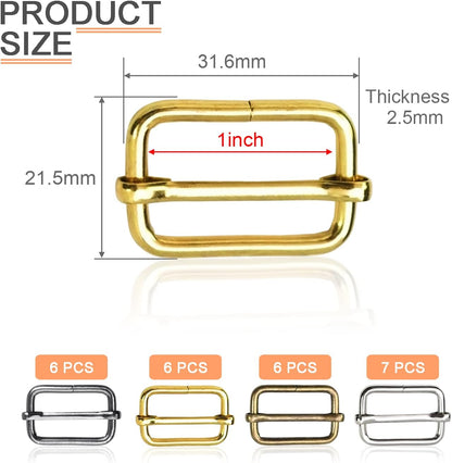 CooBigo 25 Pack 1 Inch Metal Adjustable Slide Buckles Tri-Glide Rectangle Adjuster Suspender Strap Slider for Purse Bag Hardware Making Supplies Backpack replacement Keeper(Mixed)