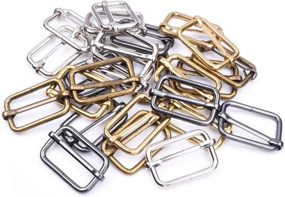 CooBigo 25 Pack 1 Inch Metal Adjustable Slide Buckles Tri-Glide Rectangle Adjuster Suspender Strap Slider for Purse Bag Hardware Making Supplies Backpack replacement Keeper(Mixed)