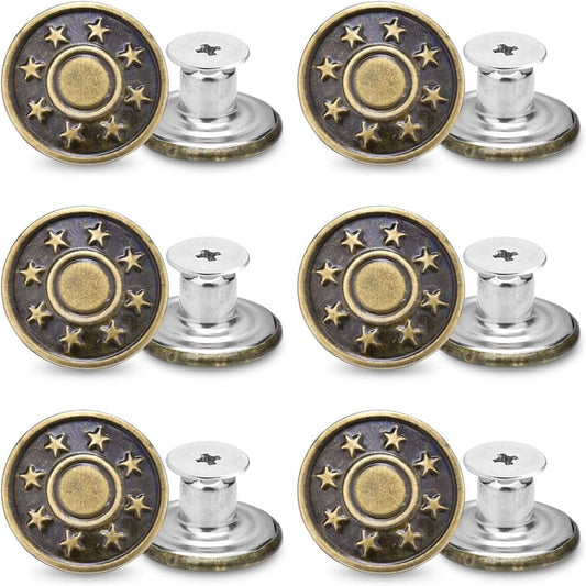 Bronze star-shaped jeans button snap set with round caps and screw posts