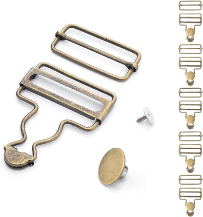 CooBigo 6Sets 1-1/2" Overalls Buckles + 24Pcs 17mm Jeans Bttons for Jeans Suspender Buckles Replacement Bib Pants DIY Sewing Accessories (Bronze)