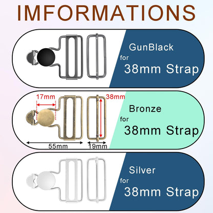 CooBigo 6Sets 1-1/2" Overalls Buckles + 24Pcs 17mm Jeans Bttons for Jeans Suspender Buckles Replacement Bib Pants DIY Sewing Accessories (Bronze)