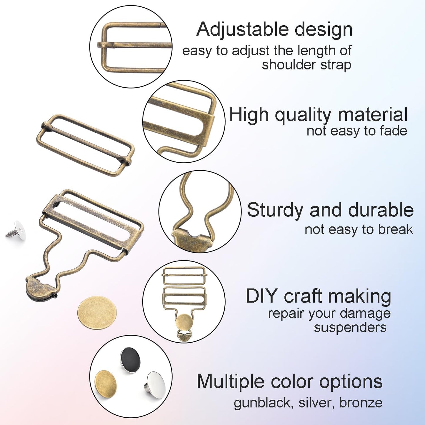 CooBigo 6Sets 1-1/2" Overalls Buckles + 24Pcs 17mm Jeans Bttons for Jeans Suspender Buckles Replacement Bib Pants DIY Sewing Accessories (Bronze)