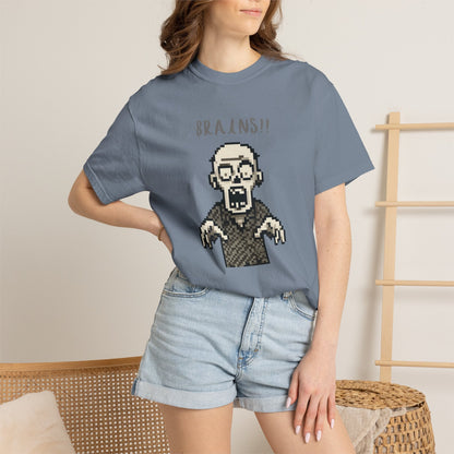 Pixel Zombie 'BRAINS!!' T-Shirt  By Aprasi
