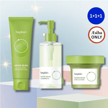 Beplain Mung Bean Gentle Cleansing Set (Foam 80ml + Cleansing Oil 200ml + Pore Clay Mask 120ml)
