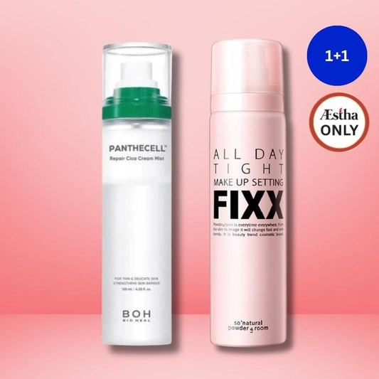 Mist duo set of BOH and So Natural: green and pink clear skincare spray bottles