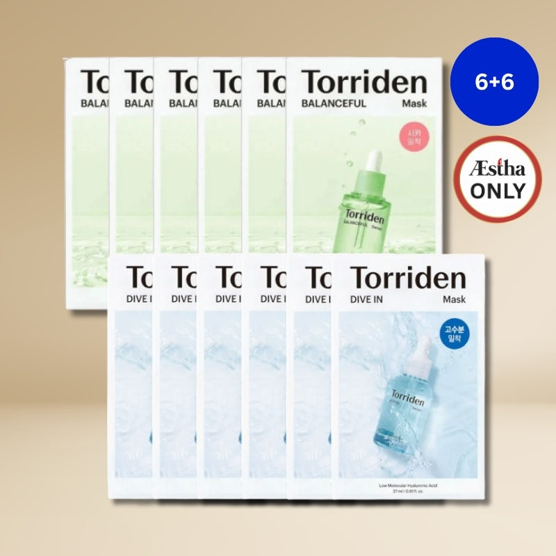 Torriden Soothe & Plump Set: 12-Pack Dive-In Hydration & Balanceful Cica Masks