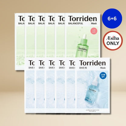 Torriden Soothe & Plump Set: 12-Pack Dive-In Hydration & Balanceful Cica Masks