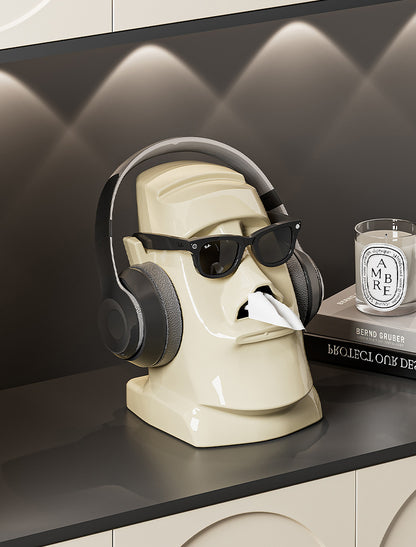 Cream White Versatile Desktop Headphone Stand & Tissue Box (23.5x17x14.5cm)