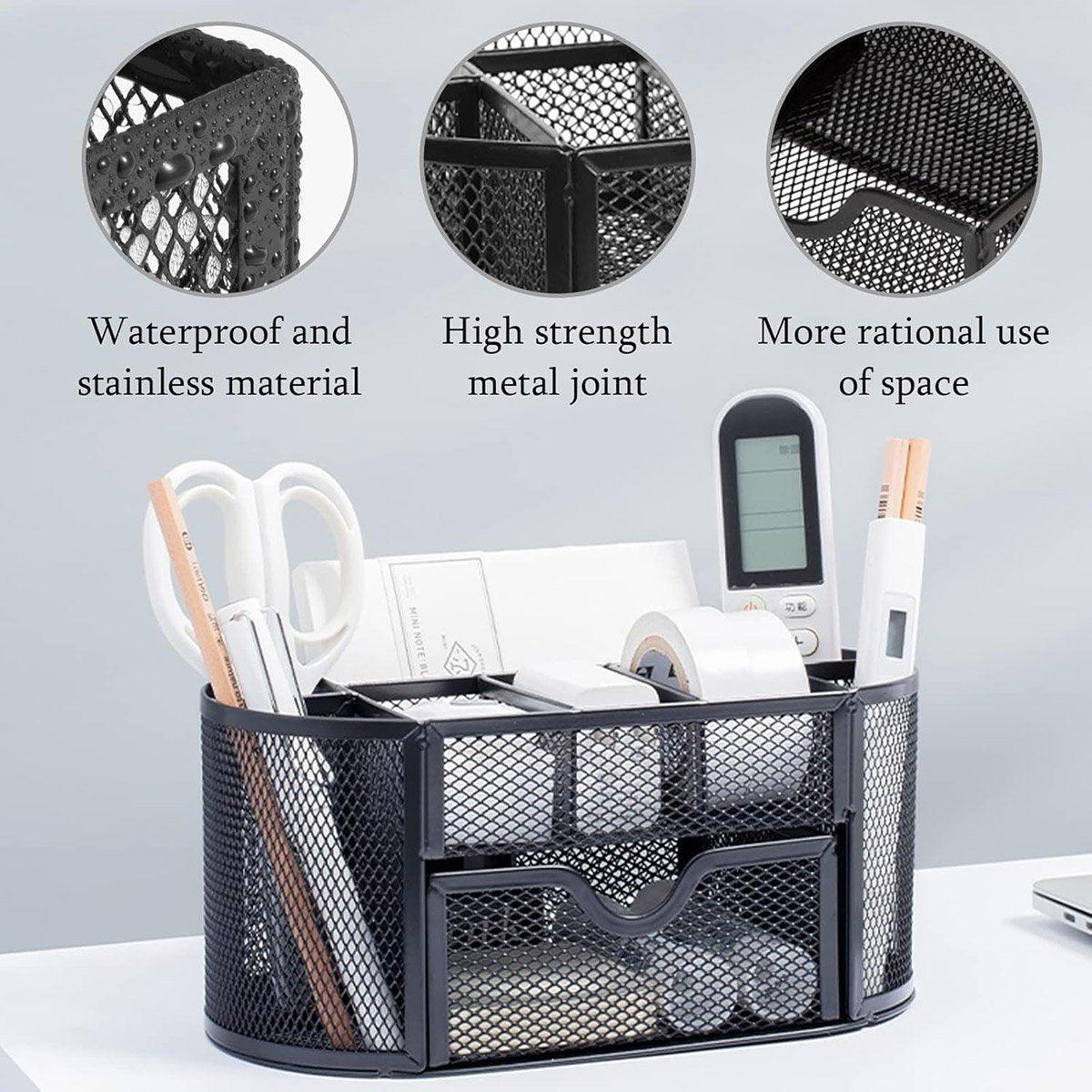 Creative Metal Desktop Pen Holder Multi-function Storage Box Organizer Rack - Blue