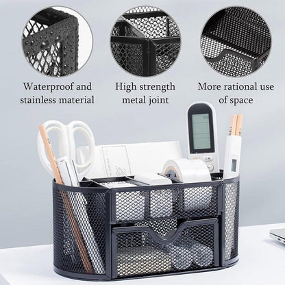Creative Metal Desktop Pen Holder Multi-function Storage Box Organizer Rack - Grey