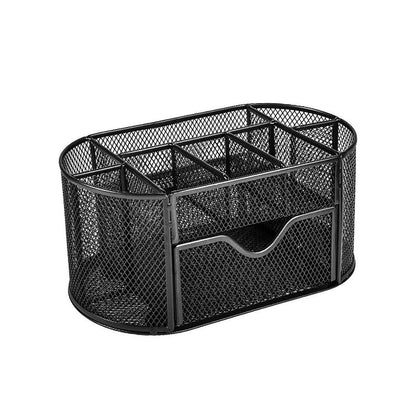 Creative Metal Desktop Pen Holder Multi-function Storage Box Organizer Rack - Grey