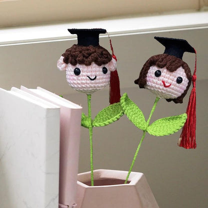 Graduation Hat Flower Crochet Doll | Handmade Yarn Gift for Boy and Girl