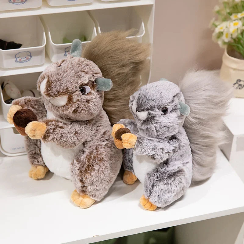 Wild Grey Brown Squirrel Plush Toy Fluffy Bushy Tail Squirrel Stuffed Animal  Soft Squirrel Plushie Gift