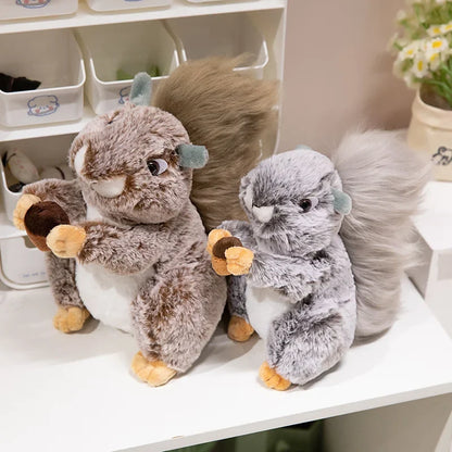 Wild Grey Brown Squirrel Plush Toy Fluffy Bushy Tail Squirrel Stuffed Animal  Soft Squirrel Plushie Gift