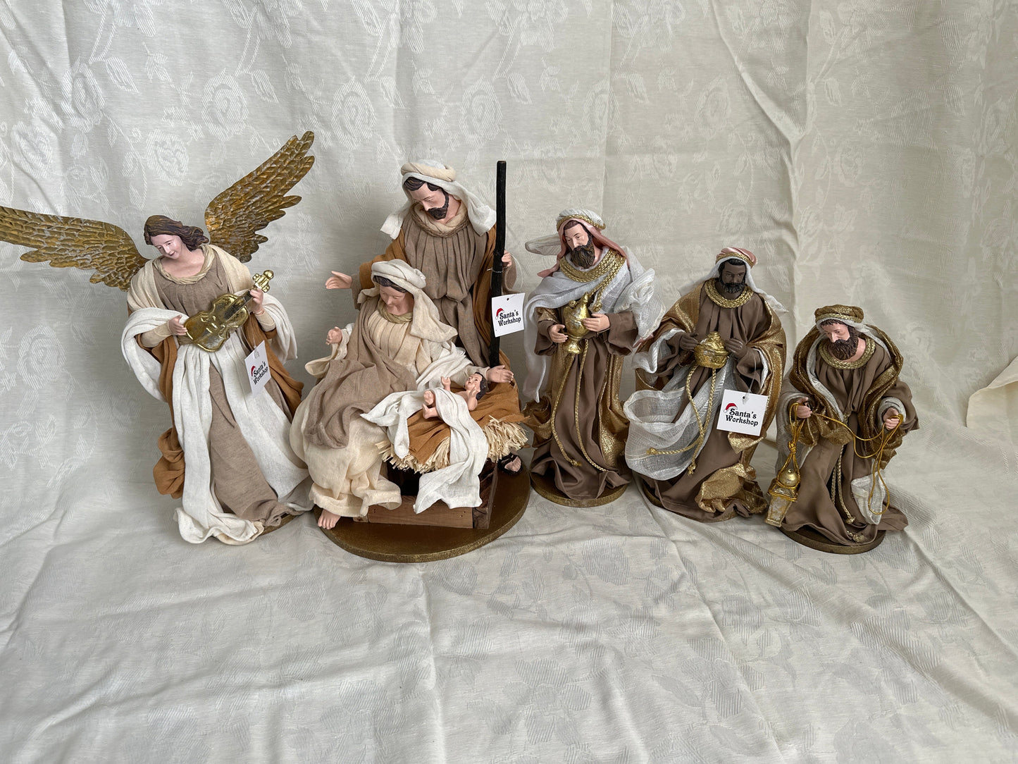 13.5" Handmade Christmas Nativity Set with Holy Family, 3 Wise Men & Angel – 35cm Religious Christian Home Decor & Holiday Gifts