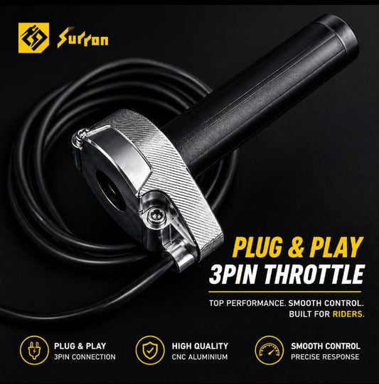 Sur Ron 3-pin throttle plug and play with black cable and CNC aluminum throttle housing