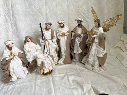 ⭐ Christmas Religious Handmade Nativity Set – Beige & White Holy Family (15.5"), Three Kings (16") & 45cm Angel, Christian Christmas Decor ⭐