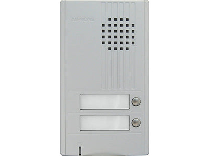 Aiphone DA-2DS – 2-Button 2-Wire Audio Door Station | Silver Metal | Surface Mount | Dry Contact Lock Output | 15VAC | DA/DB Series