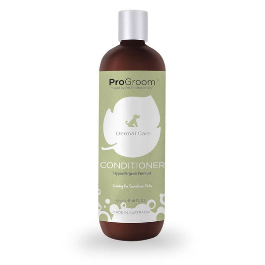 ProGroom Dermal Care Conditioner bottle, dark brown with white cap and green label