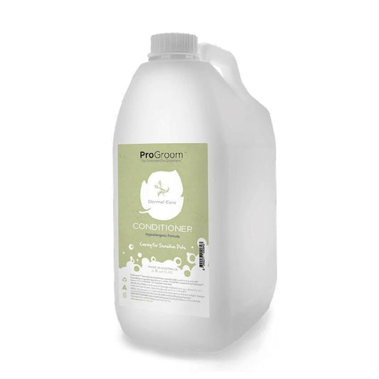 ProGroom Dermal Care Conditioner bottle, rear label on dark bottle with white cap