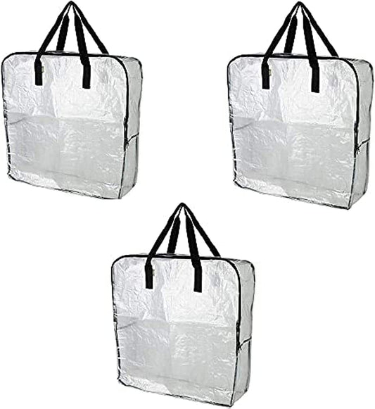 Clear large storage bag set with black handles and reinforced seams