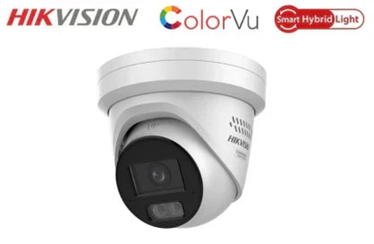 Hikvision DS-2CD2387G3-LIS2UY/SRB 8MP ColorVu Smart Hybrid Light Fixed Turret Network Camera with Blue & Red Strobe, Two-Way Audio, AI Human & Vehicle Detection, IP67, NEMA 4X (White/ Black)