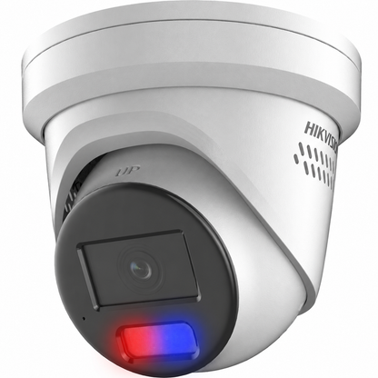 Hikvision DS-2CD2387G3-LIS2UY/SRB 8MP ColorVu Smart Hybrid Light Fixed Turret Network Camera with Blue & Red Strobe, Two-Way Audio, AI Human & Vehicle Detection, IP67, NEMA 4X (White/ Black)