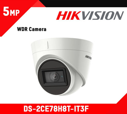 Hikvision DS-2CE78H8T-IT3F 5MP Outdoor Turret Camera with 130dB WDR, EXIR 60m IR, 4-in-1 Output, IP67, 2.8mm Fixed Lens – Security Surveillance System
