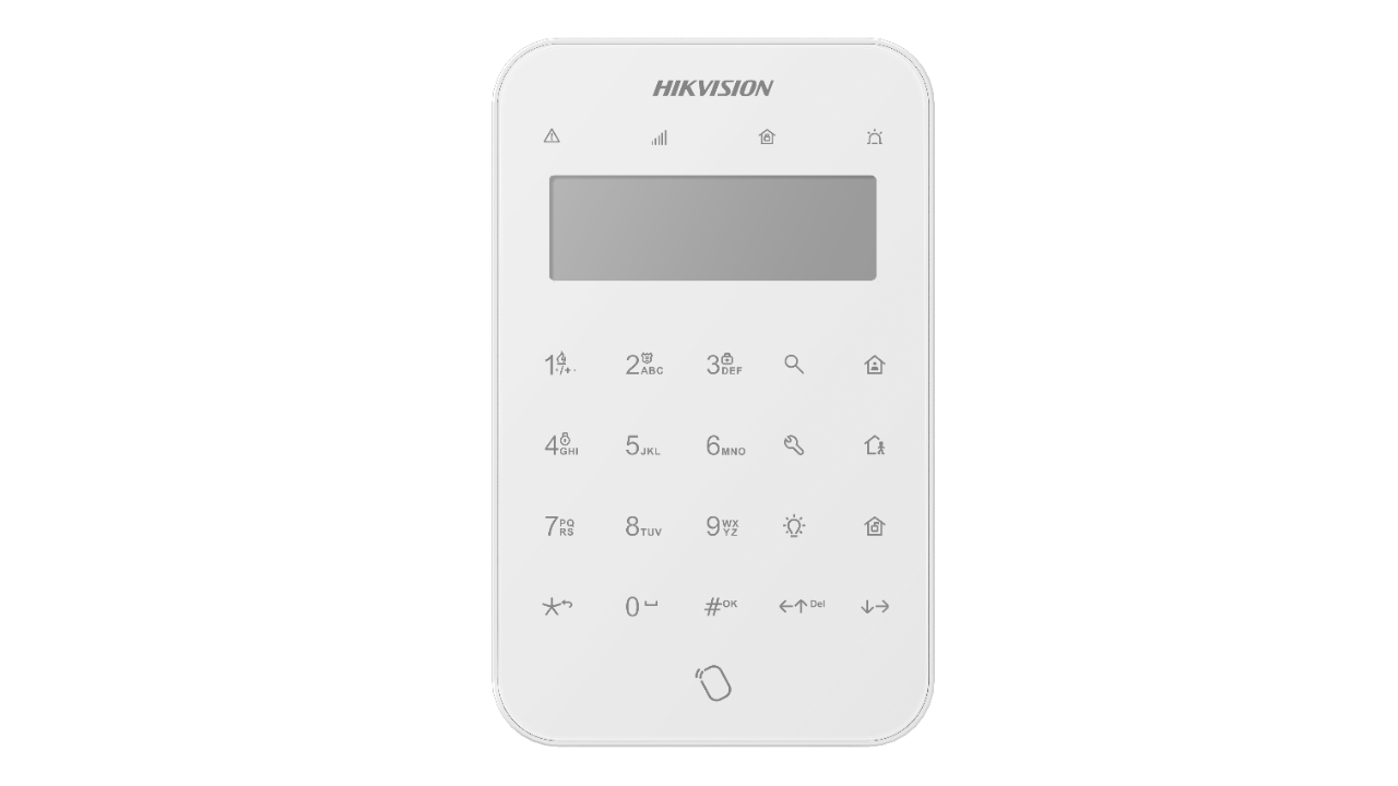 HIKVISION DS‑PK1‑LT‑WB Wireless Keypad with LCD Screen – 433 MHz Tri-X Touch Control Panel with Tag Reader & Panic Functions For AX Pro