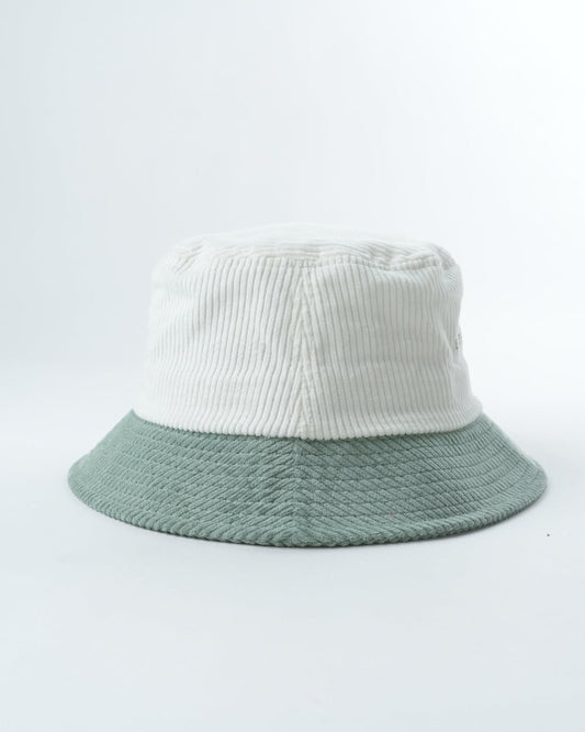 Cream bucket hat with sage green brim and textured stitching, no front design visible
