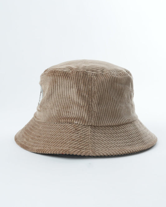 Beige cord bucket hat, side profile, wide curved brim