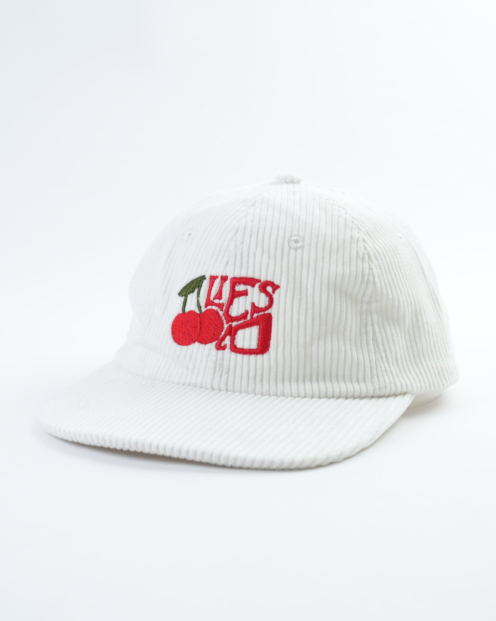 White ribbed baseball cap with cherry logo front