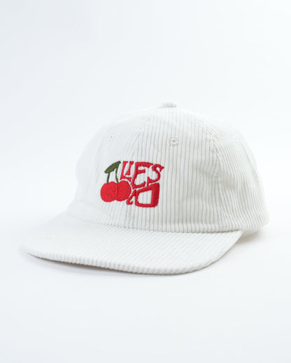 White ribbed baseball cap with cherry logo front