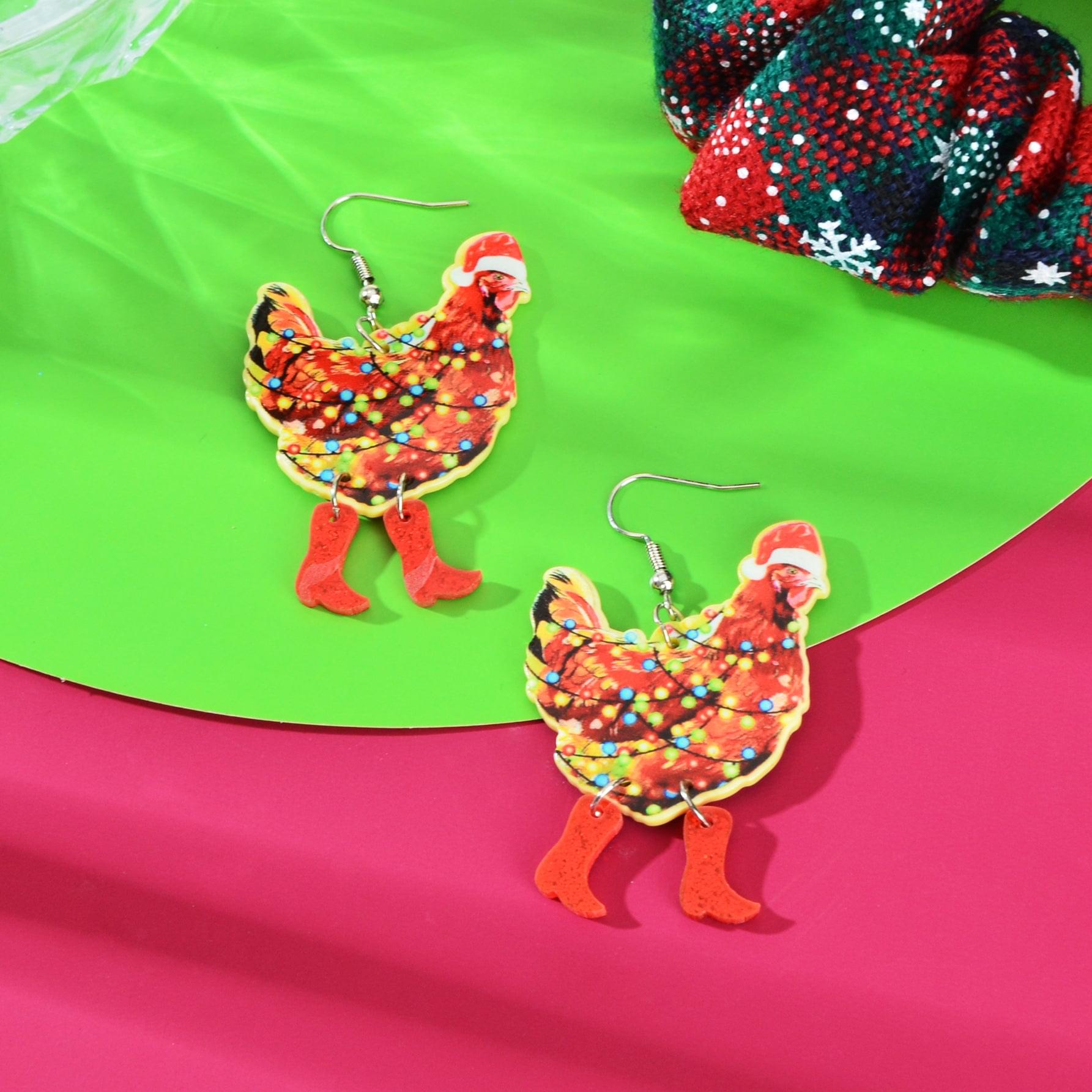 Christmas Santa acrylic dangle earrings with red boots and multicolor lights
