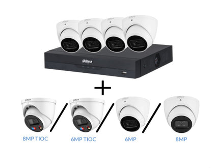 Dahua 6MP/8MP upto 8-Camera Security Kit with 8CH AI NVR – Standard and TIOC Advanced 3.0, PoE, Starlight, Two-Way Audio