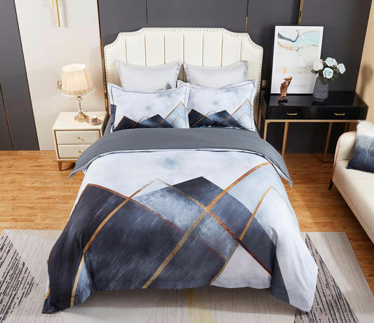 Dakuta super king quilt cover set with blue and dark grid design and matching pillowcases