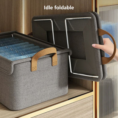Darzheoy Large Foldable Storage Box with Lids Fabric Storage Cube Organizer Cloth Containers Bins Baskets for Closet Clothes Clothing Bed Room Gray