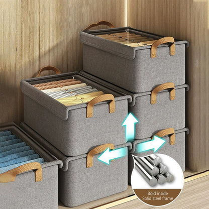 Darzheoy Large Foldable Storage Box with Lids Fabric Storage Cube Organizer Cloth Containers Bins Baskets for Closet Clothes Clothing Bed Room Gray
