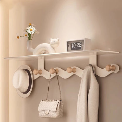 Darzheoy Wall Mounted Coat Rack with Shelf, 14 inches White Wood Floating Shelf for Entryway, Bathroom, Bedroom L