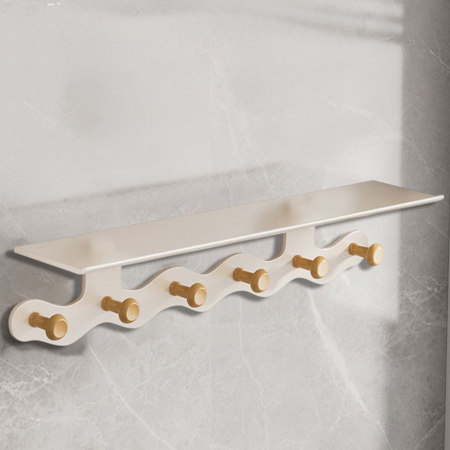 Darzheoy Wall Mounted Coat Rack with Shelf, 14 inches White Wood Floating Shelf for Entryway, Bathroom, Bedroom L