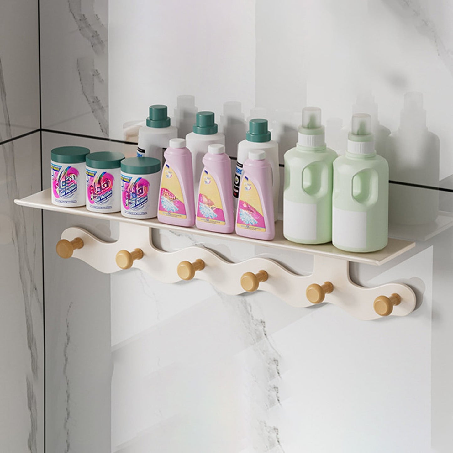 Darzheoy Wall Mounted Coat Rack with Shelf, 14 inches White Wood Floating Shelf for Entryway, Bathroom, Bedroom L