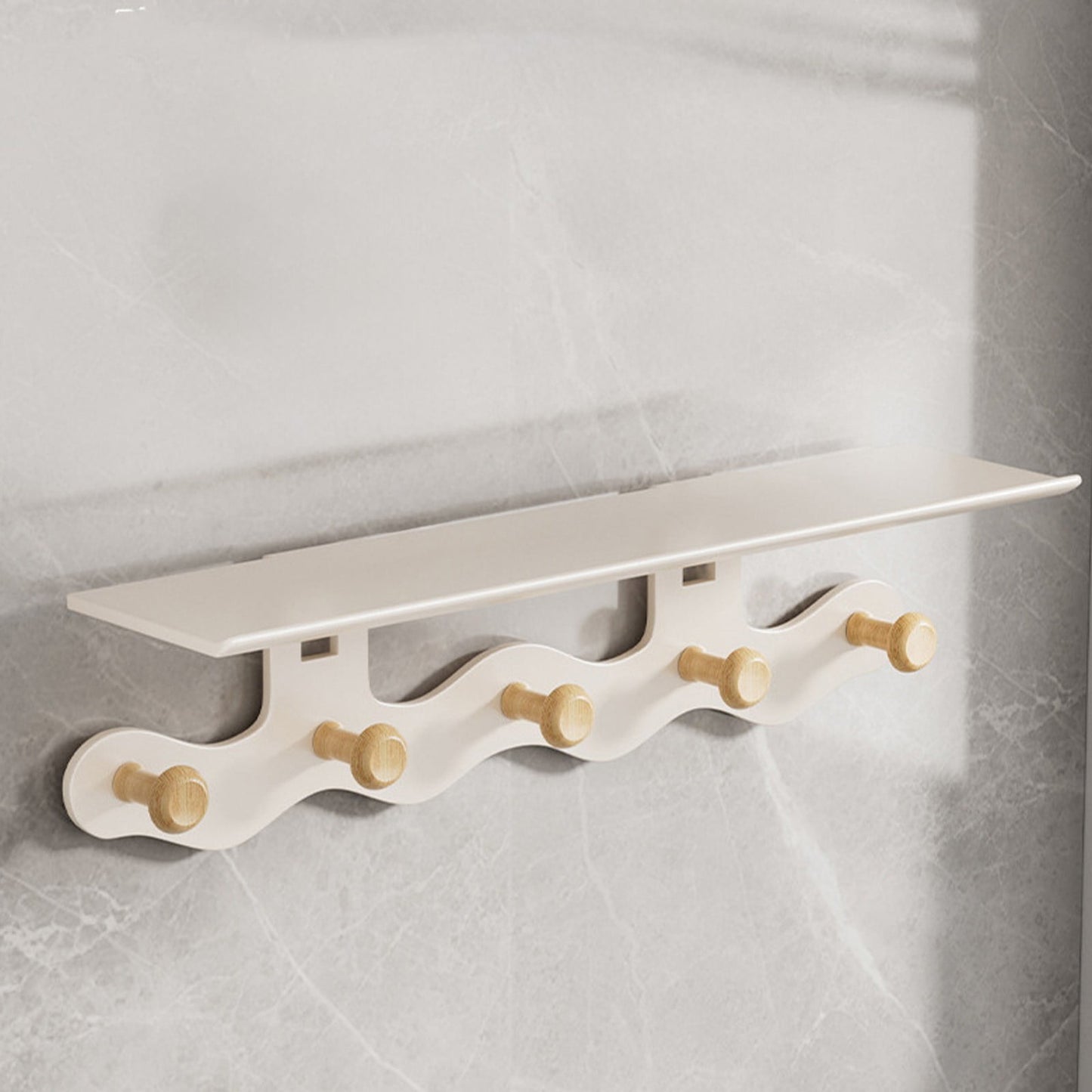 Darzheoy Wall Mounted Coat Rack with Shelf, 14 inches White Wood Floating Shelf for Entryway, Bathroom, Bedroom S
