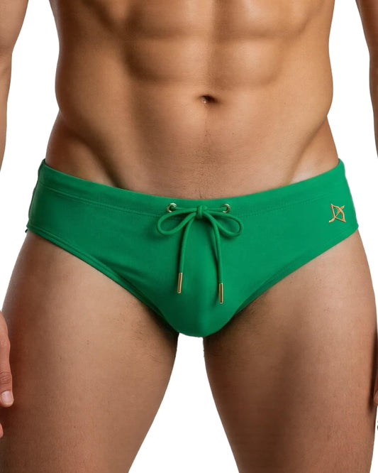 Sea green swim brief with front drawstring and small side logo