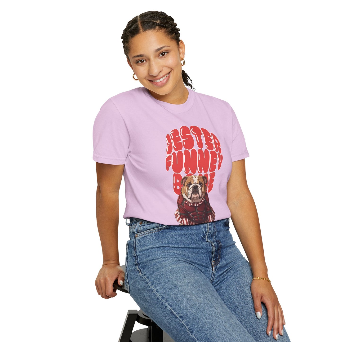 MissChiff Tees Bulldog Jester Graphic T-Shirt | Funny Bone Retro Dog Tee  Unisex Comfort Colors
